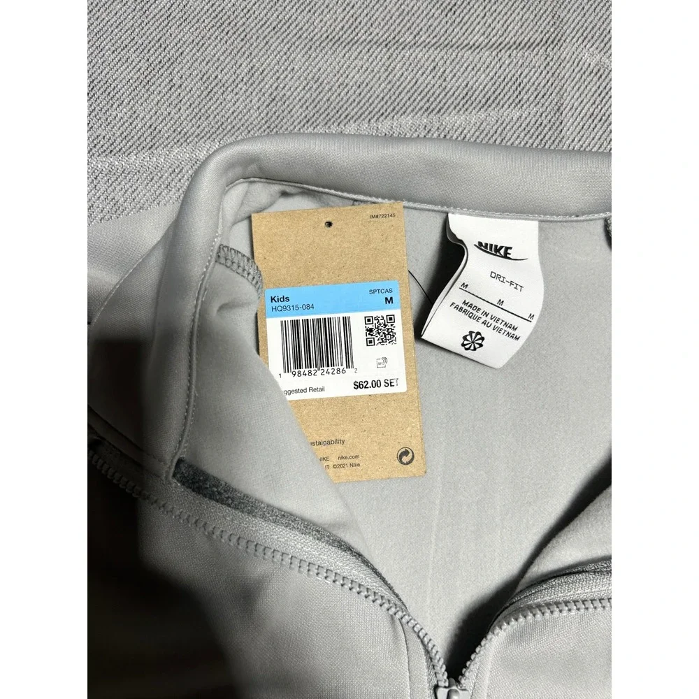 Nike Track Jacket Kids‎ Size M Grey Dri-FIT Colorblock Full Zip HQ9315-084